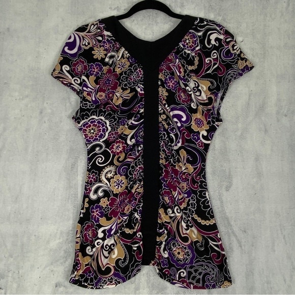 Majora V Neck Top with Cap Sleeves Purple Paisley Sz Medium - Picture 3 of 9